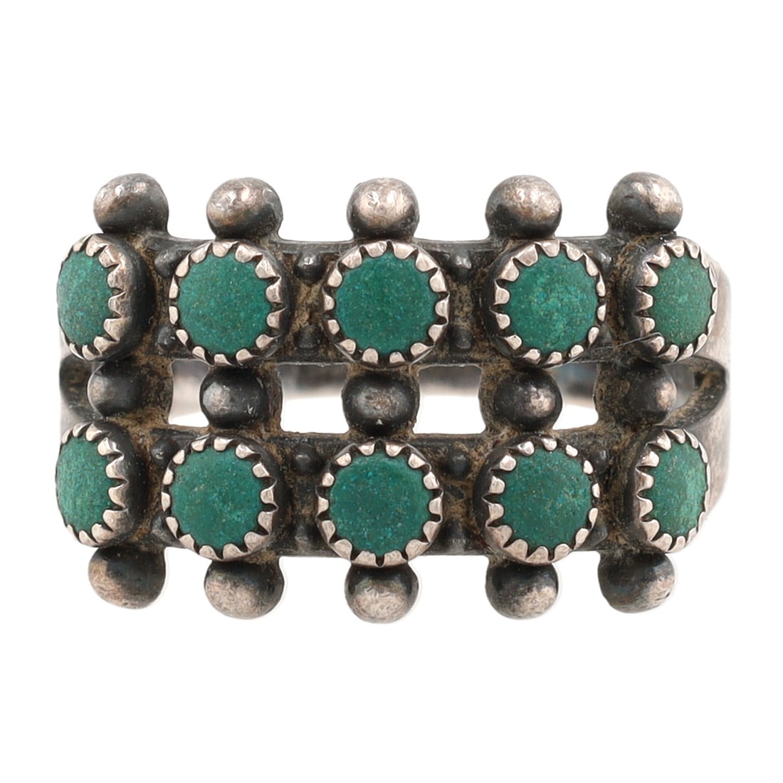 Vintage Navajo Green Turquoise Sterling Ring Sz. 7.25, 5g (1 of 6)