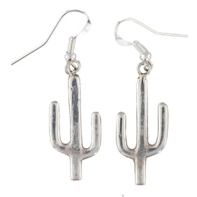 Tonya Yazzie Navajo Sandcast Sterling Cactus Earrings 2.5g