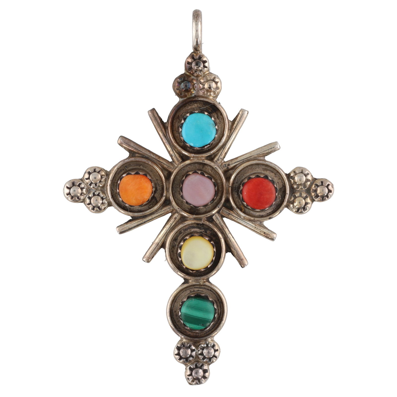 Signed TD Zuni Sterling Multi Stone Cross Pendant 6g (1 of 4)