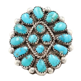 Vintage Navajo Sterling Turquoise Cluster Ring Sz. 10.25, 11.5g