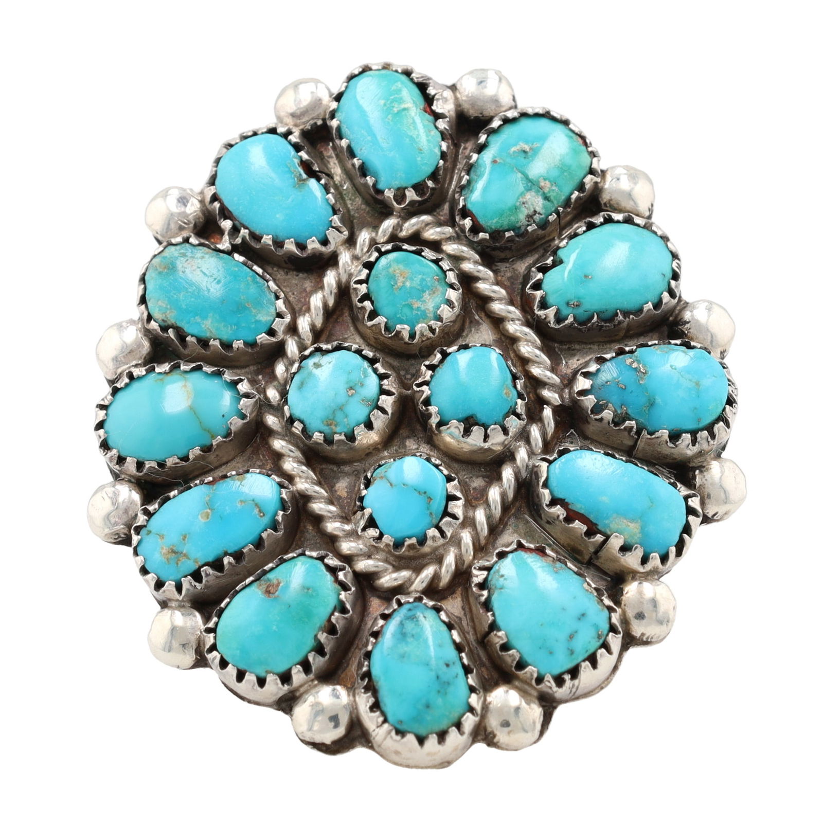 Vintage Navajo Sterling Turquoise Cluster Ring Sz. 10.25, 11.5g (1 of 5)