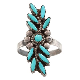 V. Neha Zuni Needlepoint Turquoise Sterling Ring Sz. 8, 3.5g