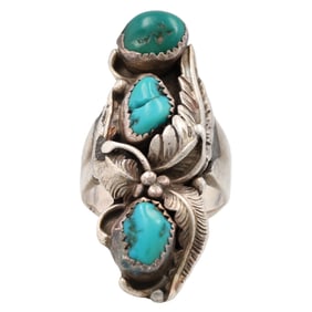 FAL Signed Mexico Sterling Turquoise Ring Sz. 8.5, 17g