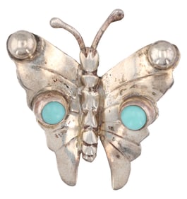 AG Signed Taxco Sterling Turquoise Butterfly Brooch 3g