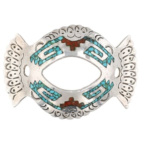 Signed 'J/L' Navajo Sterling Crushed Turquoise Coral Hair Pin As Is 17g