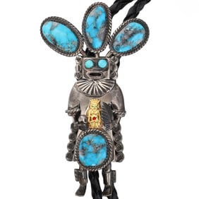 Jon Larson Navajo Sterling Turquoise Kachina Bolo Tie 48g