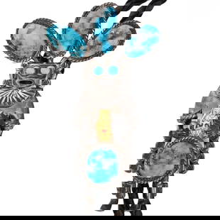 Jon Larson Navajo Sterling Turquoise Kachina Bolo Tie 48g: Jon Larson Navajo Sterling Turquoise Kachina Bolo Tie 48g-7371 etched