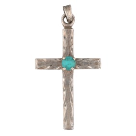Signed Sterling Turquoise Cross Pendant 2g