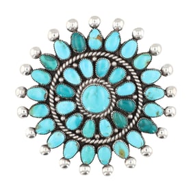 Vintage Zuni Sterling Turquoise Cluster Brooch 18.5g