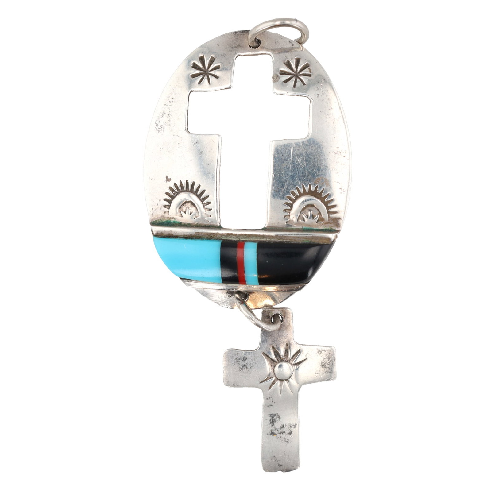 Randy Mahooty Zuni Sterling Inlay Pendant 3g: Randy Mahooty Zuni Sterling Inlay Pendant 3g