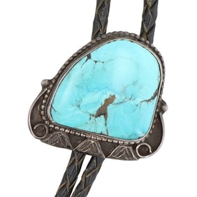 Vintage Navajo Sterling Turquoise Bolo Tie 30.5g