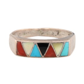 Sherman & Isabelle Pawuin Zuni Sterling Inlay Ring Sz. 8, 3.5g