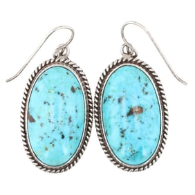 Signed TR Navajo Sterling Turquoise Earrings 15g