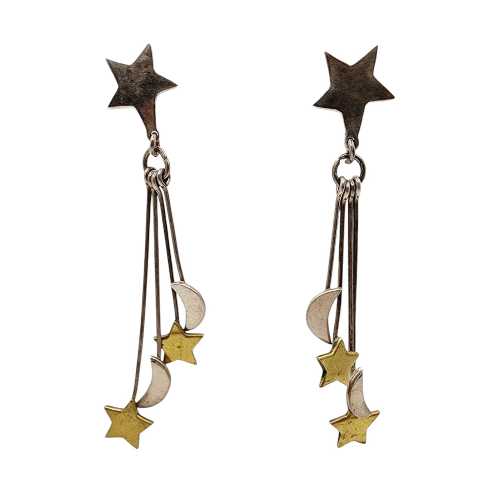 Taxco TR-107 Mexico Vintage Sterling Star Moon Earrings