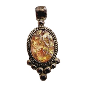 Signed 'ATI' Mexico Sterling Glass Pendant