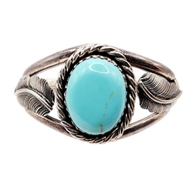 Sterling Feather Turquoise Cuff Bracelet