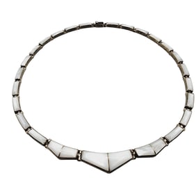 950 Sterling Mexico Mother of Pearl Articulated Necklace