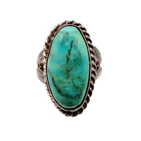 Southwest Sterling Turquoise Ring Sz 5