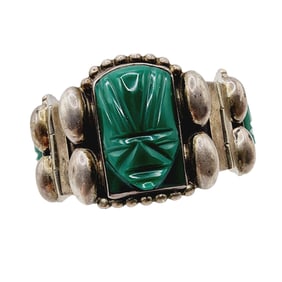 Signed Mexico Sterling Aztec Mask Panel Bracelet