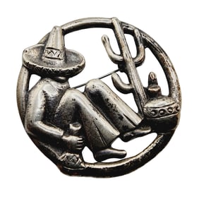 Vintage Mexico Siesta Scene Sterling Brooch