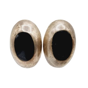 Taxco TE-25 Mexico Vintage Sterling Oval Onyx Earrings