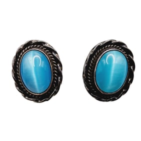 Taxco TV-41 Vintage Sterling Cats Eye Earrings