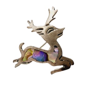 Signed Taxco Eagle 3 Mexico Sterling Abalone Deer Brooch