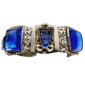 Signed Mexico Vintage Alpaca Aztec Mask Bracelet