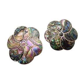 Signed 'MSM' Taxco Eagle 3 Vintage Sterling Abalone Earrings