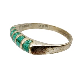 Vintage Mexico Sterling Crushed Turquoise Ring Sz 6
