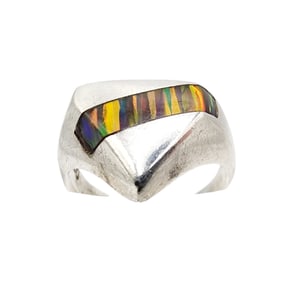 Mexico Sterling Iridescent Inlay Ring Sz 3.25