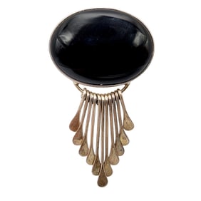 Signed 'AIS' Mexico Sterling Onyx Pendant