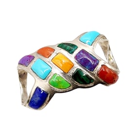 Signed 'NGS' Sterling Multistone Inlay Pendant