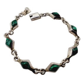 Signed Malachite Mexico Vintage Sterling Bracelet