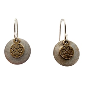 Signed Mexico Vintage Sterling Flower Disc Earrings
