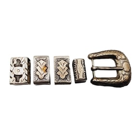 Signed Mexico Vintage Sterling Belt Buckle Set