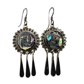 Taxco TS-79 Vintage Sterling Chimalli Aztec Earrings