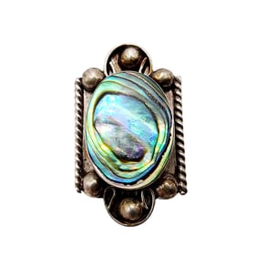 Vintage Eagle 2 Sterling Abalone Ring Sz 6