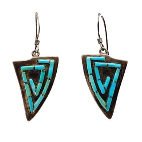 Signed Sterling Turquoise Inlay Earrings
