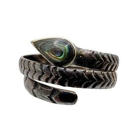 Signed 'CD' Mexico Sterling Abalone Coiled Snake Ring