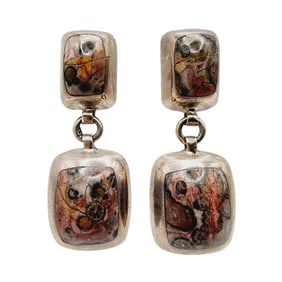 Taxco TZ-19 Mexico Vintage Sterling Jasper Dangle Earrings