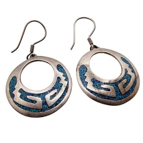Taxco TL-30 Mexico Vintage Sterling Crushed Turquoise Earrings