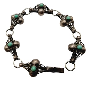 Signed Mexico Vintage Sterling Turquoise Bead Bracelet