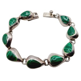 Taxco Mexico Vintage Sterling Malachite Bracelet