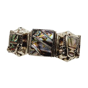 Mexico Vintage Sterling Abalone Mask Bracelet