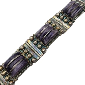 Amazing Signed Mexico Sterling Amethyst Bracelet