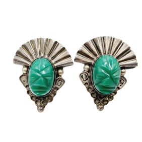 Signed 'CMB' Mexico Vintage Sterling Aztec Mask Earrings