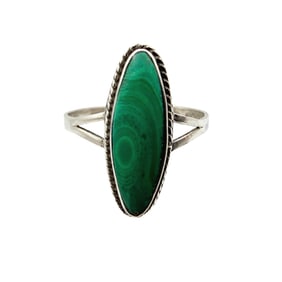 Taxco TO-16 Mexico Vintage Sterling Malachite Ring Sz 8