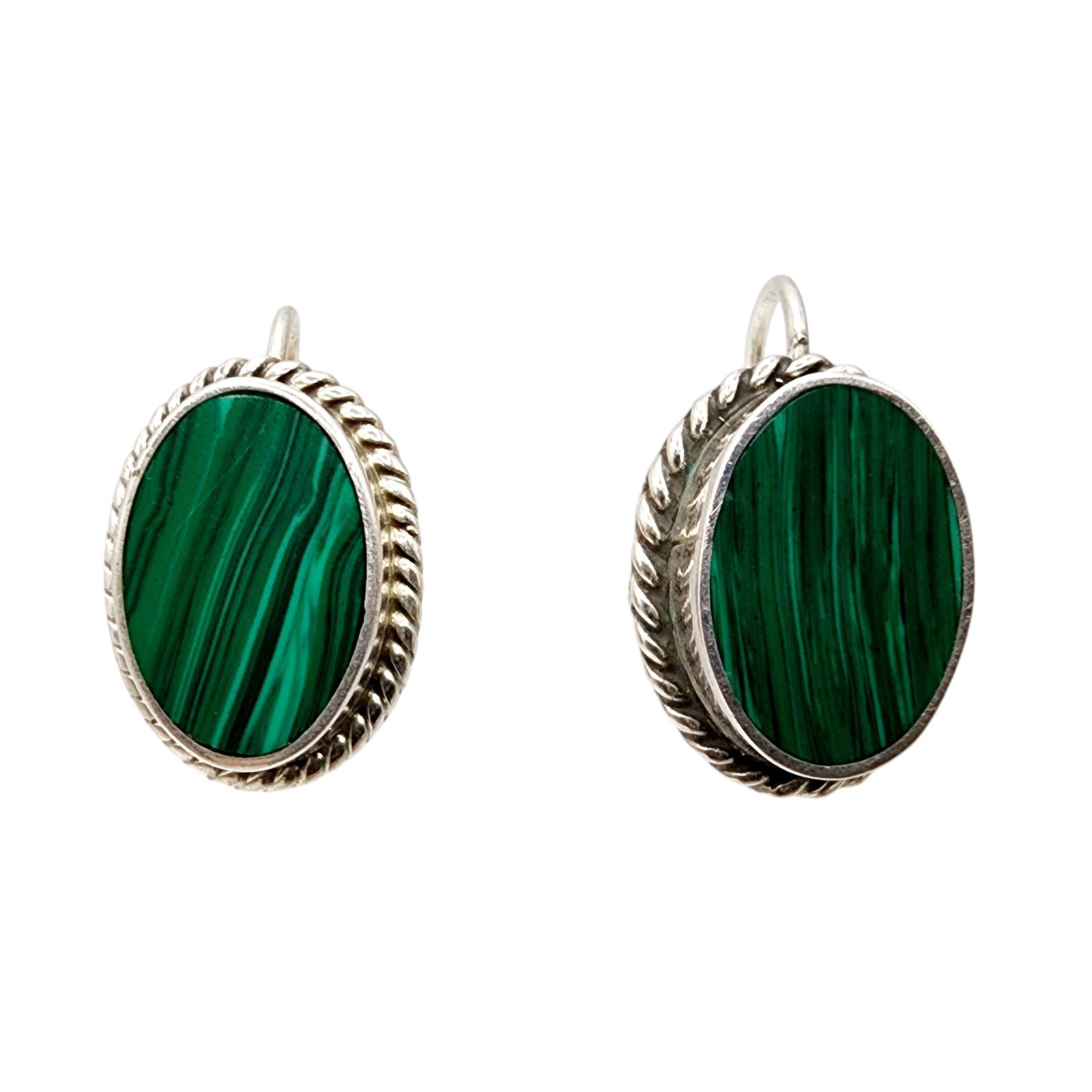 Vintage Mexico Sterling Malachite Earrings: Vintage Mexico Sterling Malachite Earrings 8.7g
