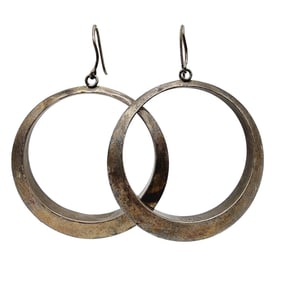 Signed 'TGV' Taxco Mexico Sterling Hoop Earrings